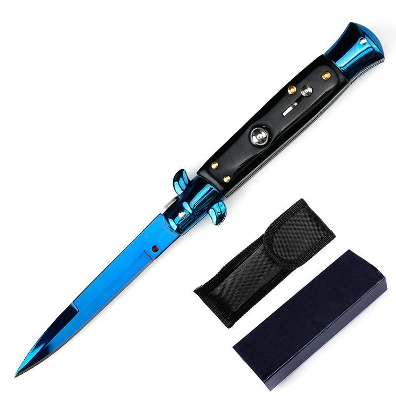 Black Wood Blue Titanium Stiletto Knife
