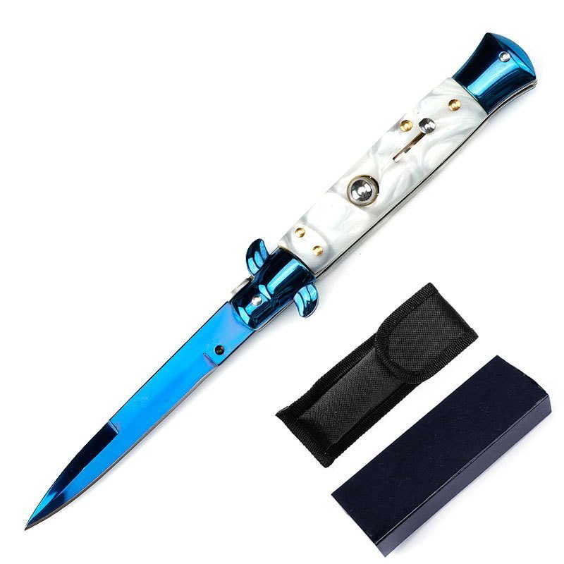White Shell Blue Branch Stiletto Knife