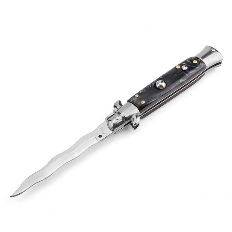 8.75 Inch Italian Stiletto Knife - Black Finish Kris Blade Series 2