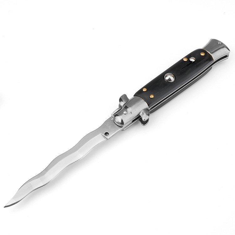 8.75 Inch Italian Stiletto Knife - Black Finish Kris Blade