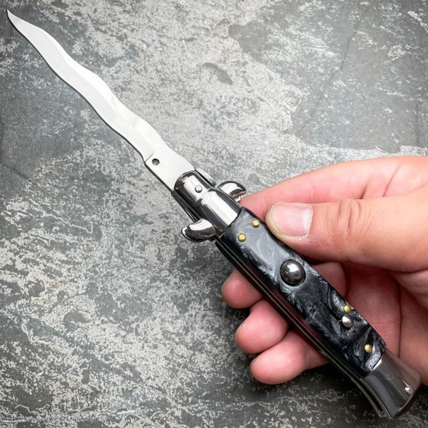8.75 Inch Italian Stiletto Knife - Collector Finish 66 Kris Blade