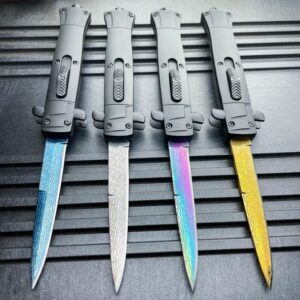OTF Stiletto Knife - Damascus Look Finish