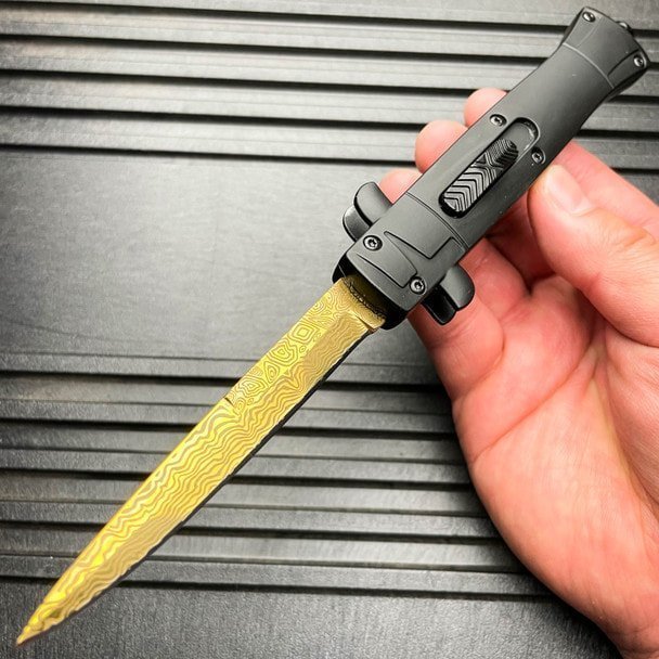 OTF Stiletto Knife - Damascus Look Finish