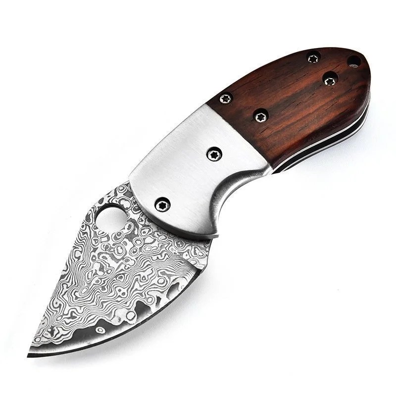 Mini Mantis Knife Damascus Steel Folding Knife Wooden Handle Pocket Knife Portable Unboxing