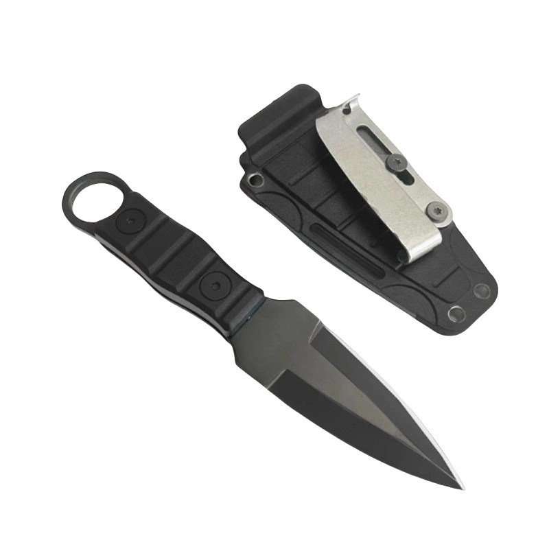 Outdoor straight knife with high hardness and sharpness Tactical small straight knife with K sheath A-1 black/black handle